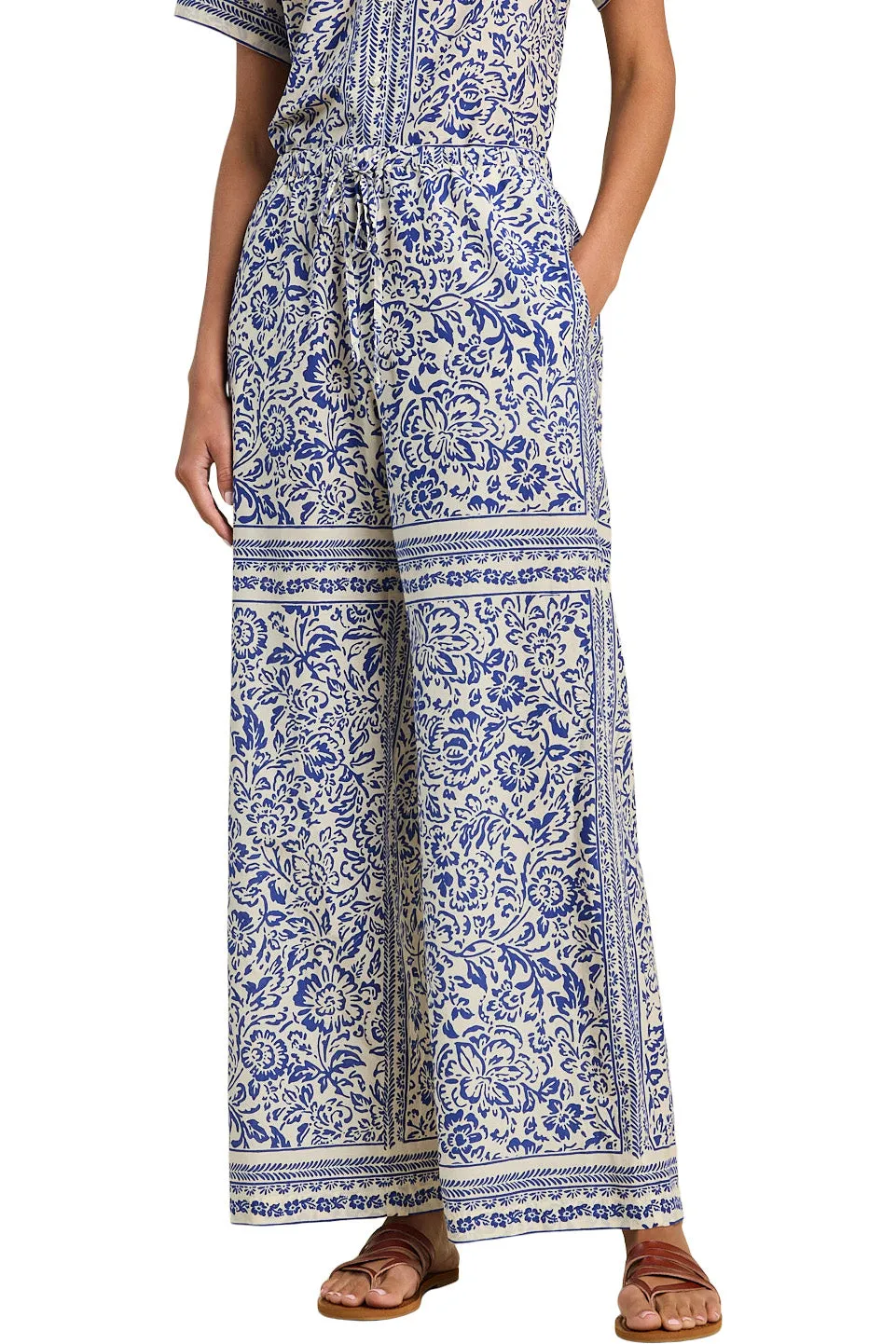 Trovata Birds of Paradis Vera Pants in Hydra Border Fashion Staple Zero Waste Manufacturing