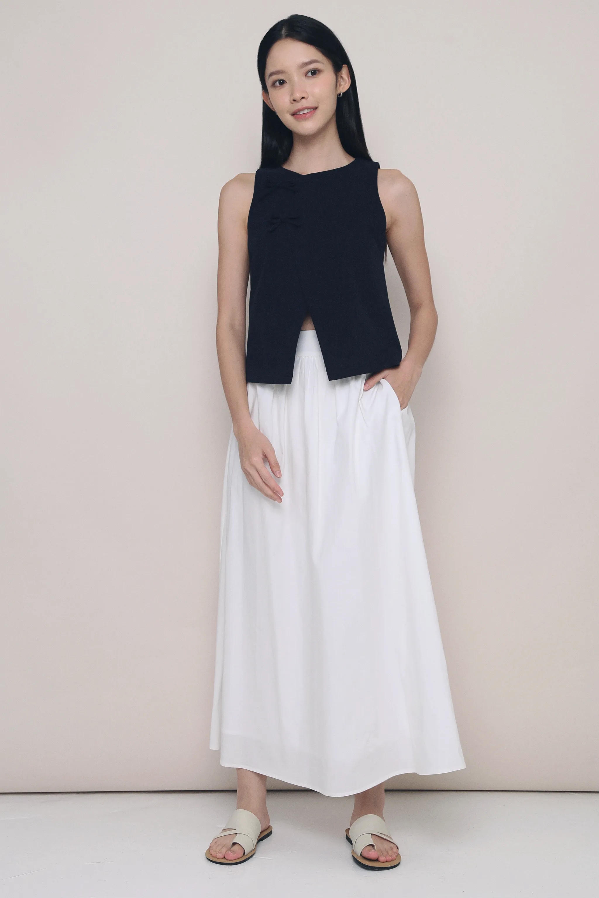 Euniq Pleat Around Midaxi Skirt White Spring Must Have Clean Cut