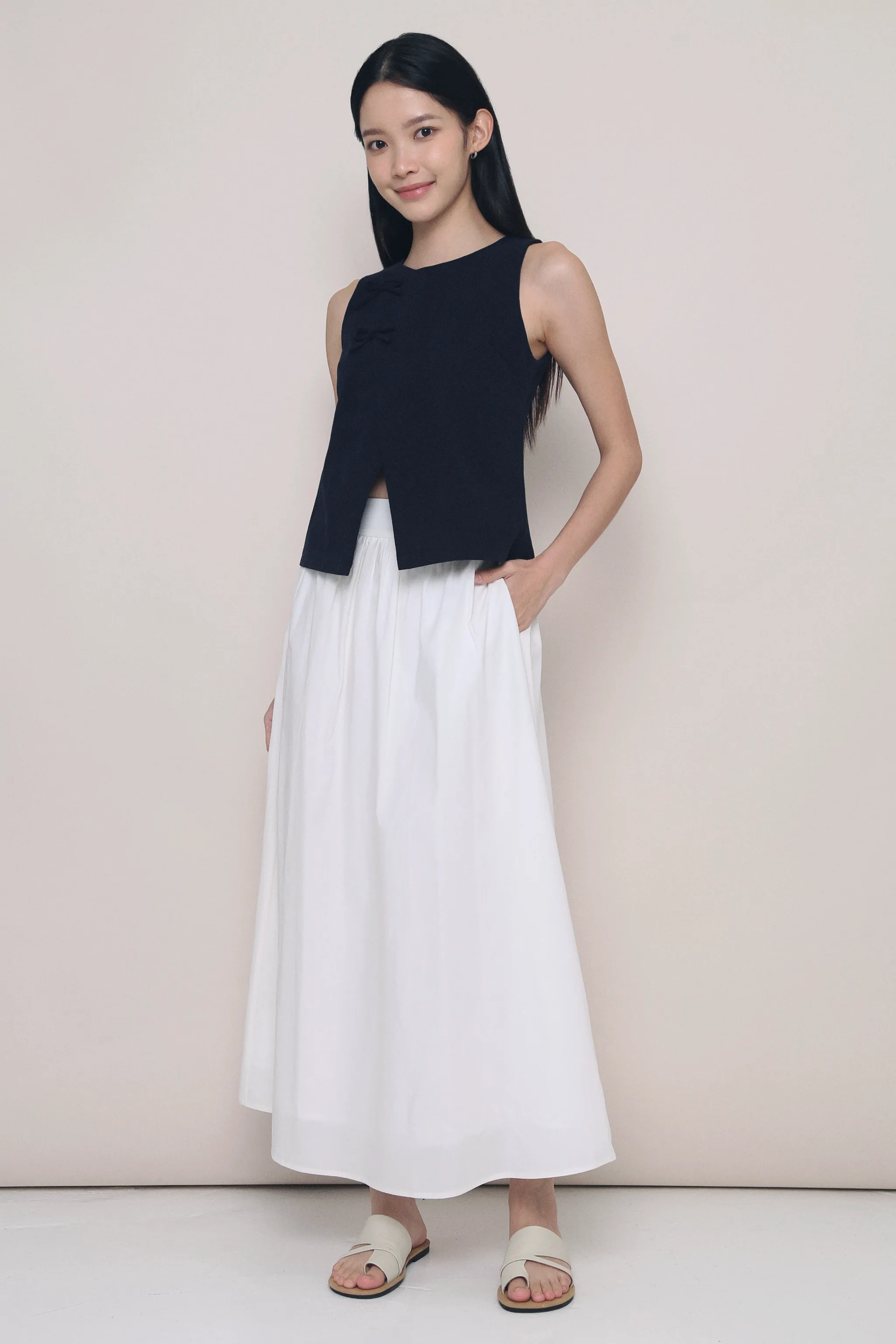 Runway Inspired Ethically Made Euniq Pleat Around Midaxi Skirt White