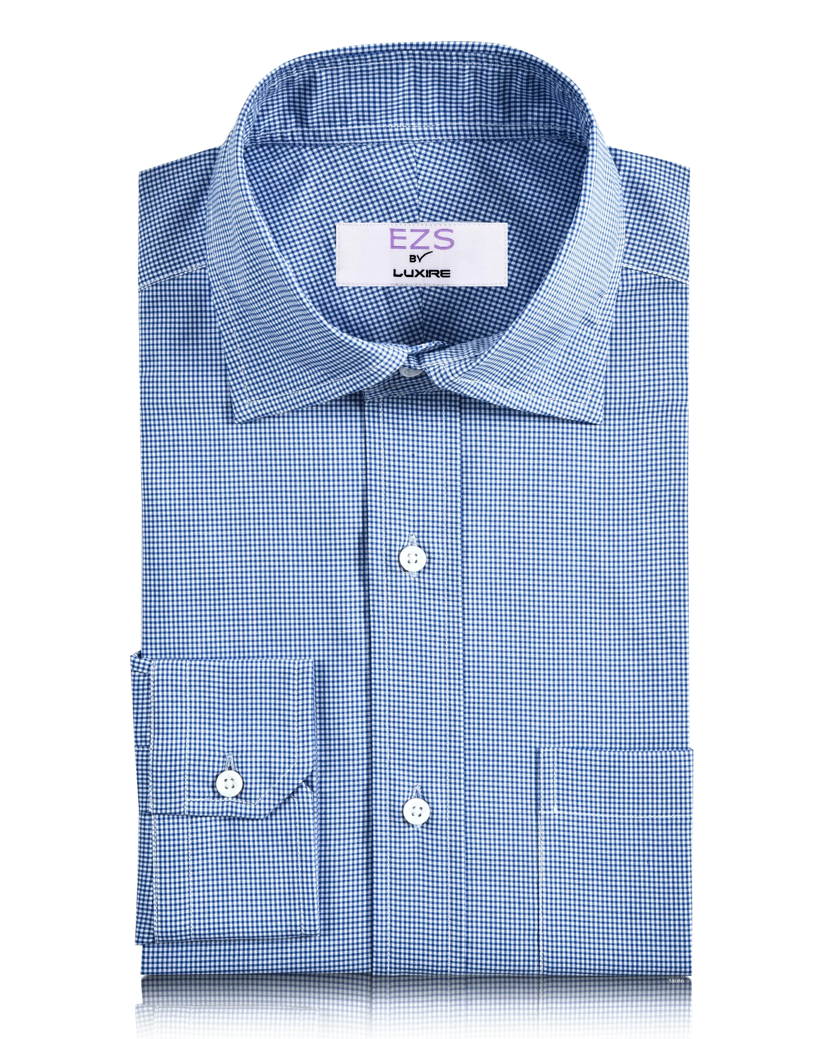 Eye-Catching Pattern Weekend Wear EZS Blue Micro Gingham Checks Shirt