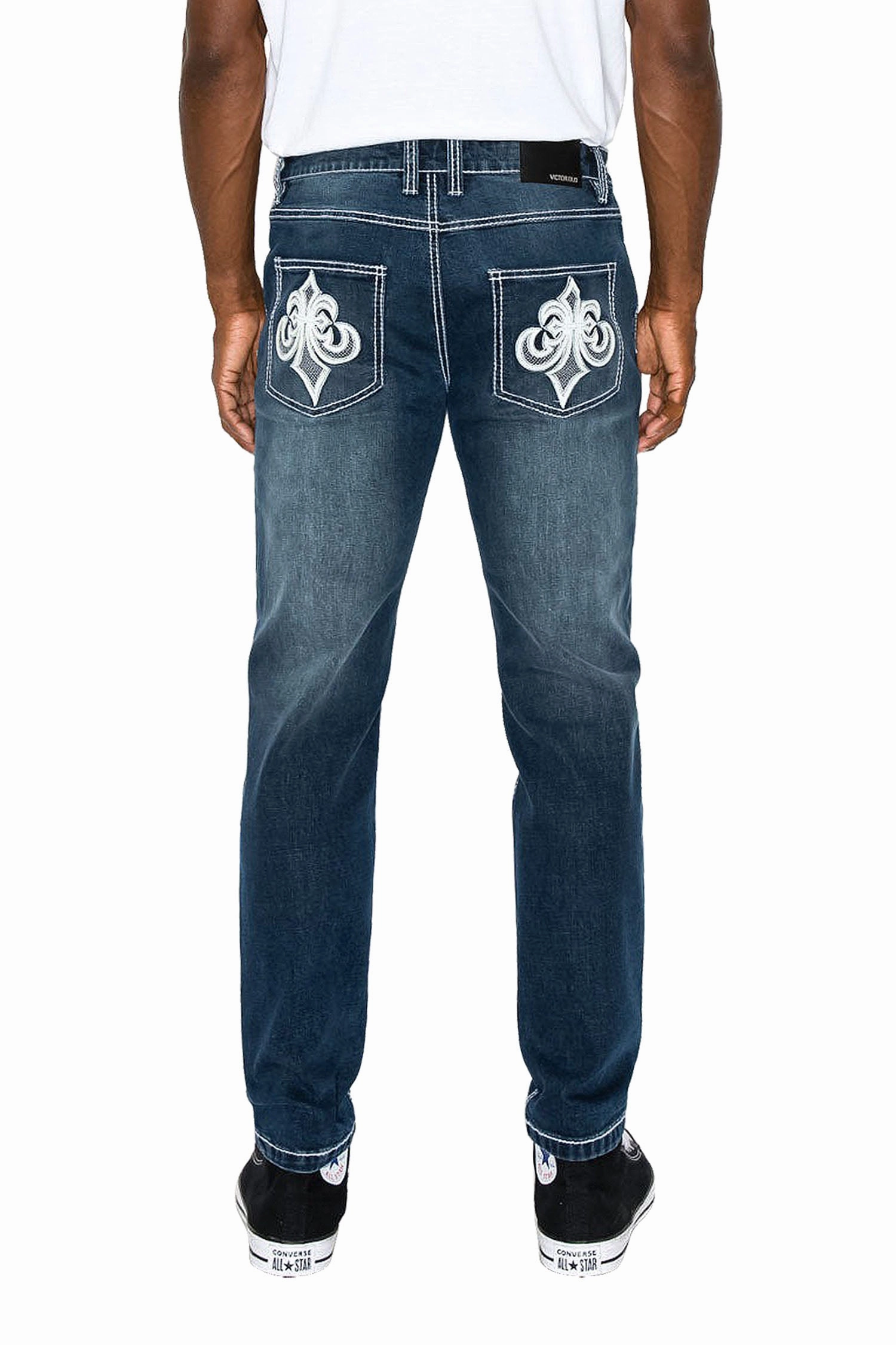 Relaxed Lines Organic Cotton Men's Slim Fit Fleur De Lis Denim Jeans