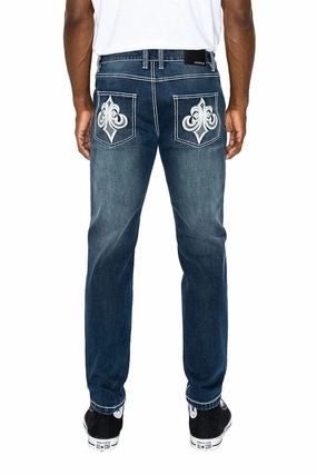 Relaxed Lines Organic Cotton Men's Slim Fit Fleur De Lis Denim Jeans
