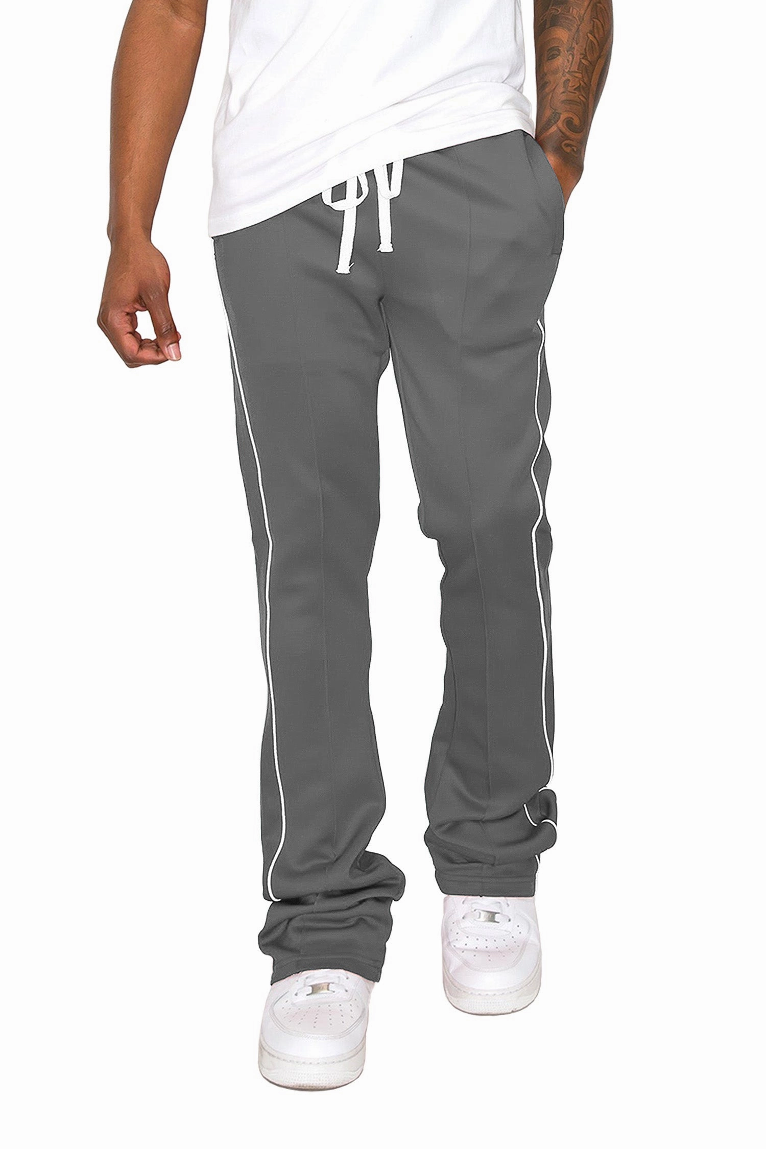 Men's Essential Solid Stacked Fit Flared Track Pants Easy Flex Design