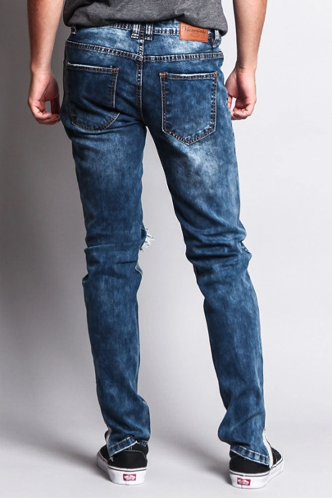 Destroyed Rip Illusion Moto Biker Jeans with Zipper Smart Wear Tear Resistant