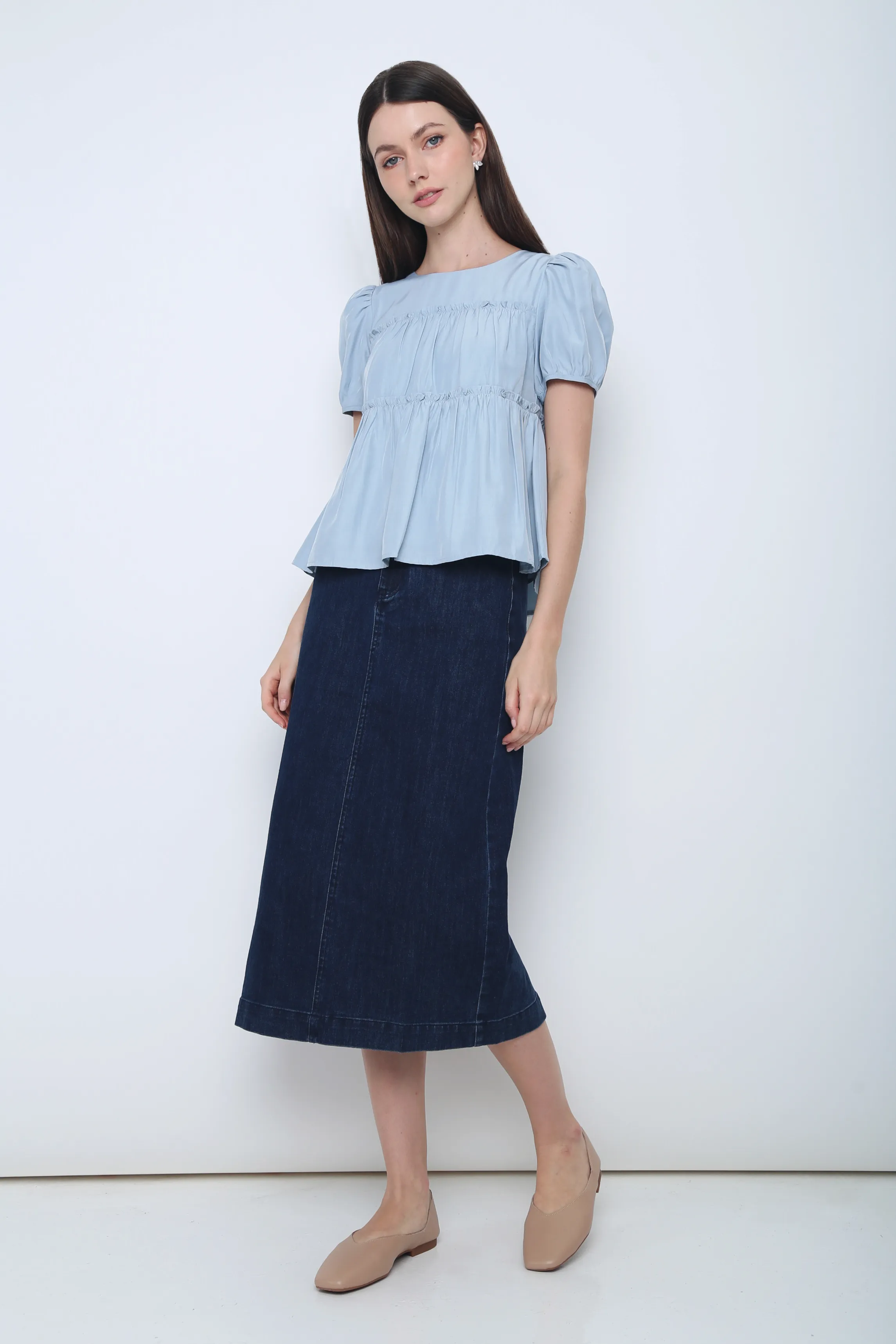 AllDayComfort Iva Ruffles Tier Blouse Sky