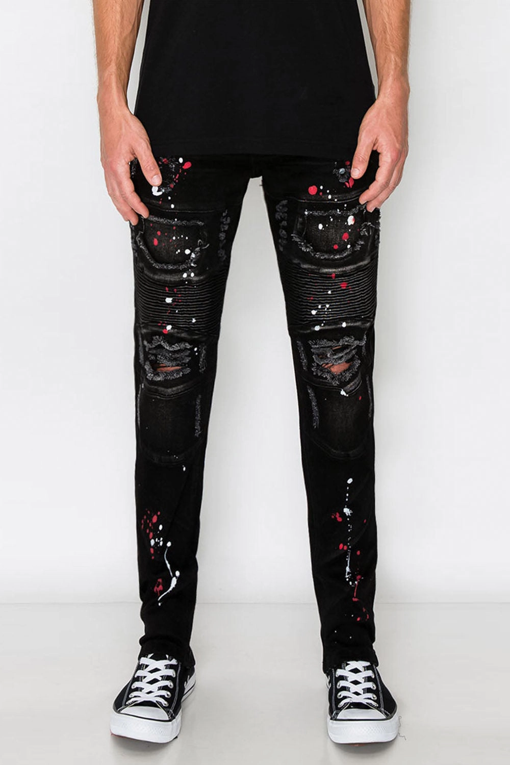 Stacked Paint Splatter Biker Jeans slim fit