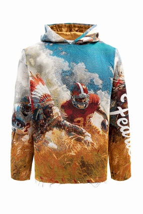 Lightweight Layer Ergonomic Shoulder Design Men's Premium Football Tapestry Jacquard Long Sleeve Hoodie