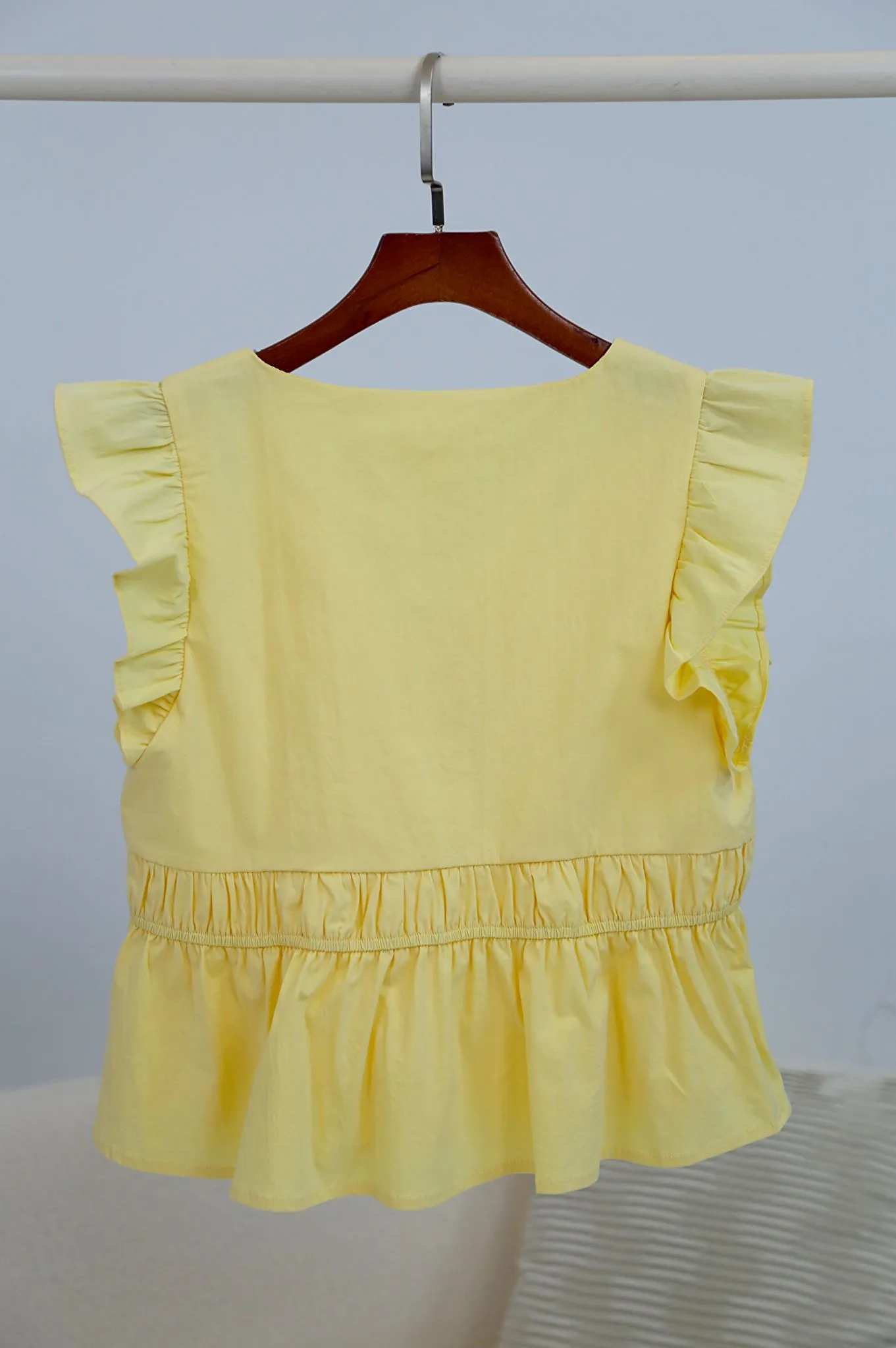 Una Flutter Sleeves Top Yellow Casual Blouse