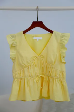 Una Flutter Sleeves Top Yellow Soft Hoodie