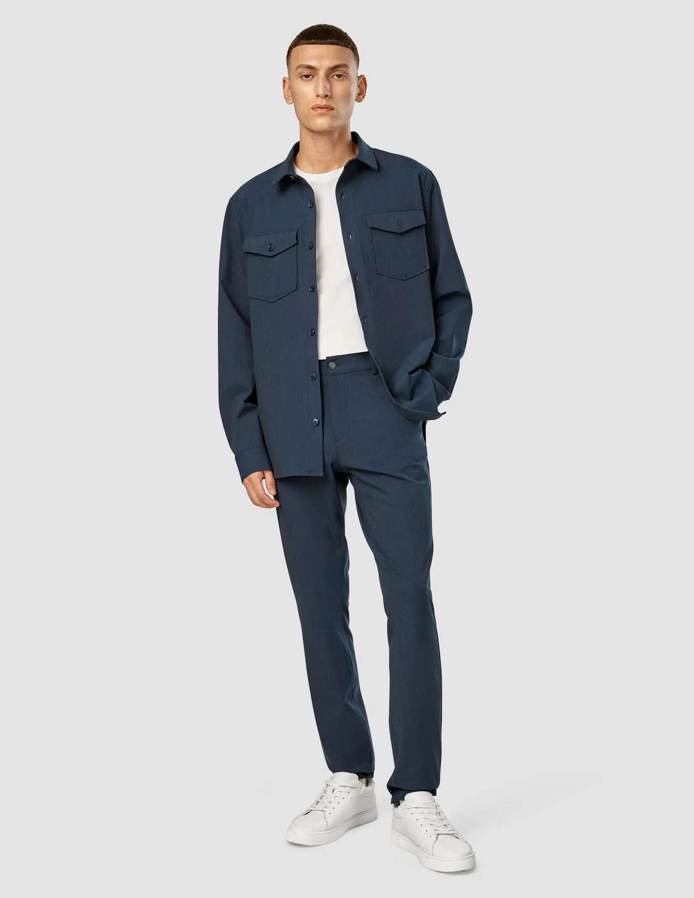 Oversized Fit Textured Finish Essential Overshirt Navy Melange