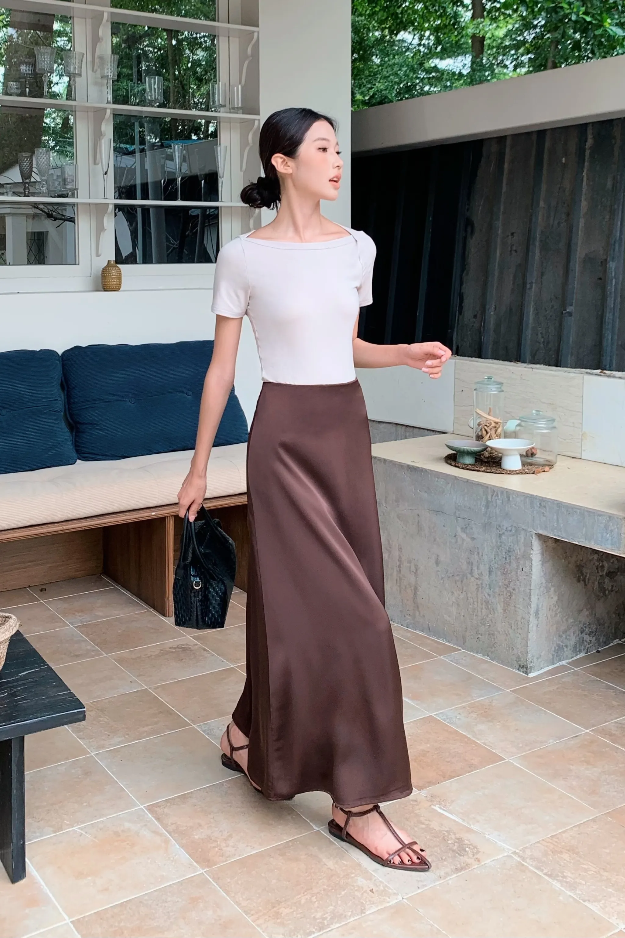 Recycled Polyester Fabric Unwind Boat Neck Mochie Tee Oat