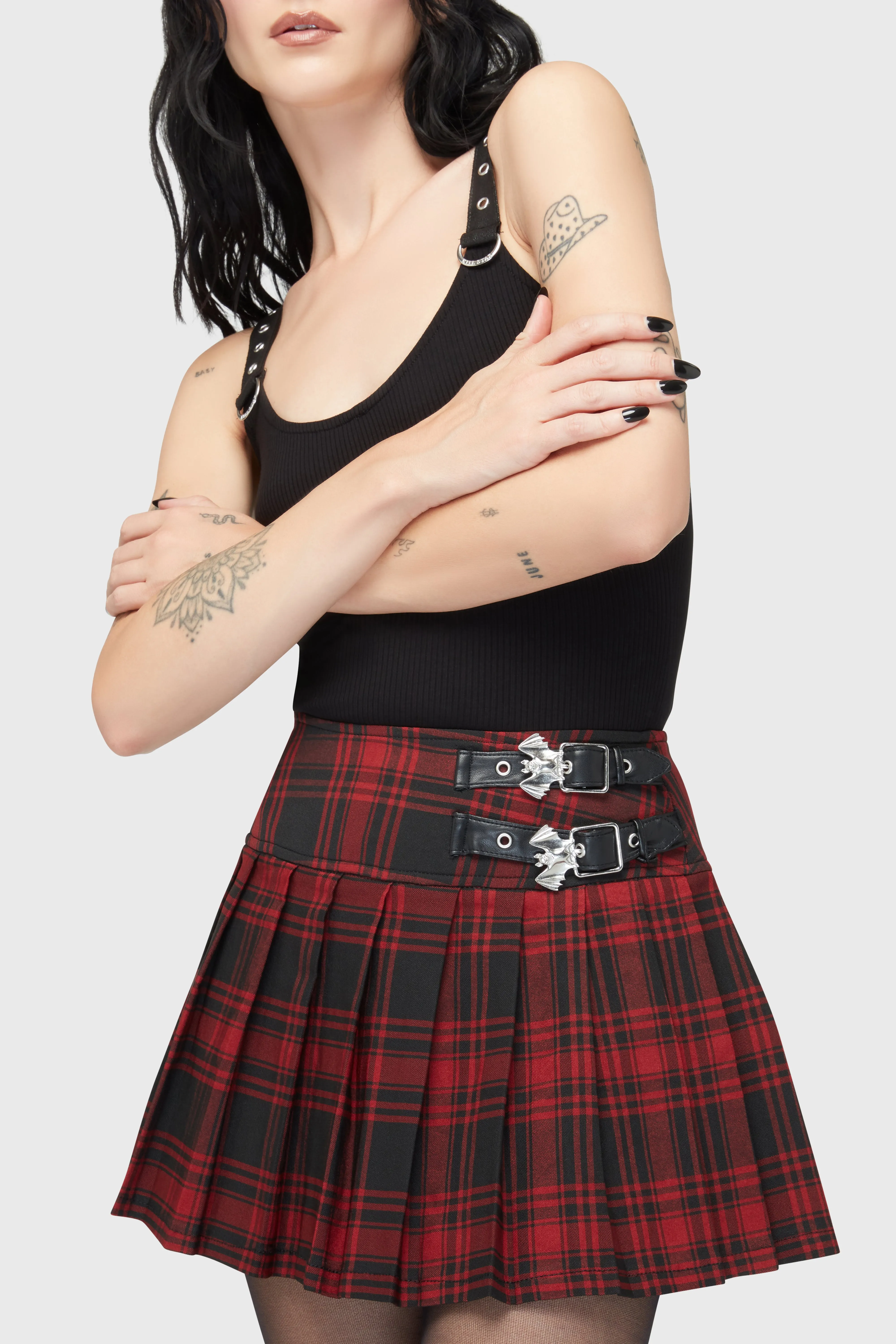 Sustainable Suede Feel Bat Girl Skirt [TARTAN]