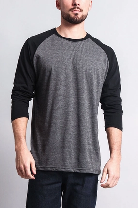 Double Faced Jersey Knit Printed T-shirt Men's Baseball T-Shirt (Charcoal/Black)