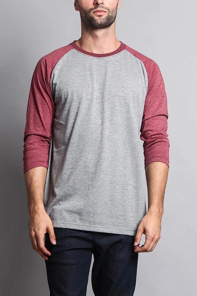 Men's Baseball T-Shirt (Grey/Burgundy) HeavyweightThermal