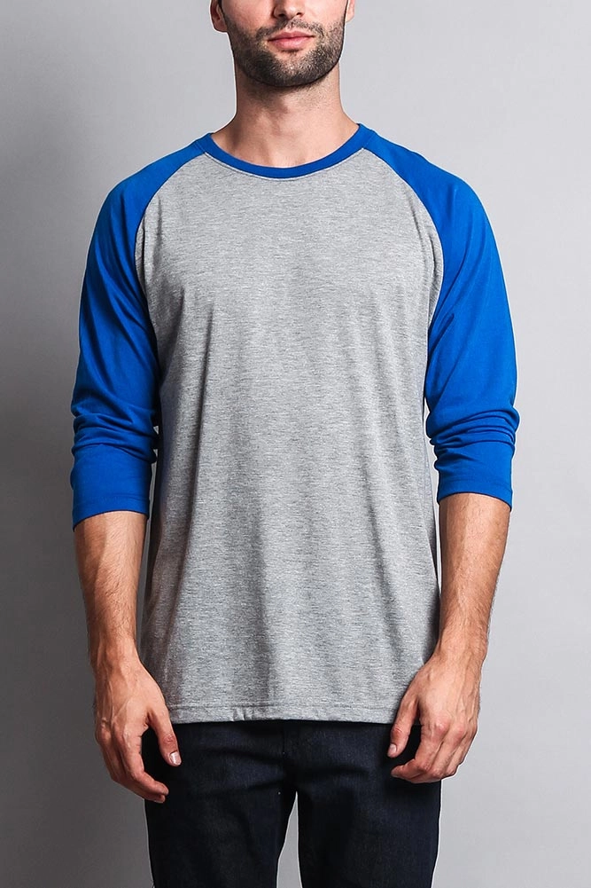 TurtleneckDesign Reinforced Seam Technique Men's Baseball T-Shirt (Grey/Royal Blue)
