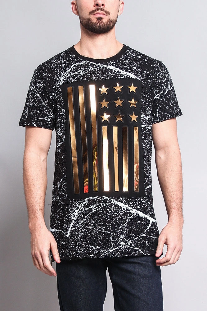 HoodedVersion NonSlip Grip Tape Metallic American Flag Marble Print T-Shirt