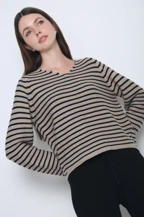 NoSlipGripperBand Essential Stripes Knit Top Taupe & Black