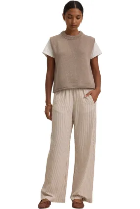 Slimline Fit Lightweight Material Velvet Kelly Striped Pants in Oatmeal