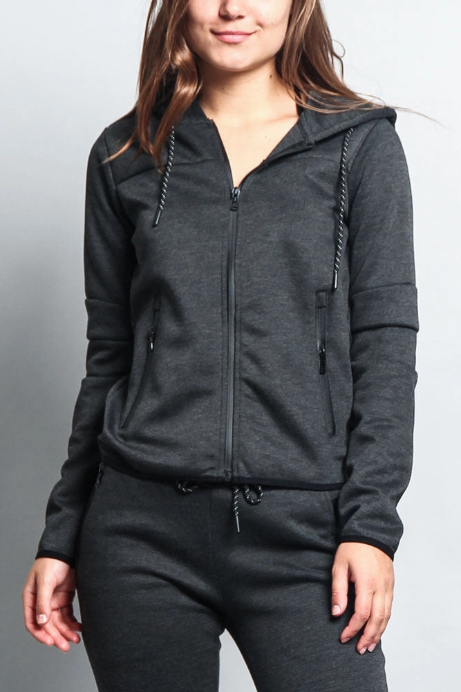 Fade Resistant Dye Method Women's Athletic Zip Up Hooded Sweater (Top Only)