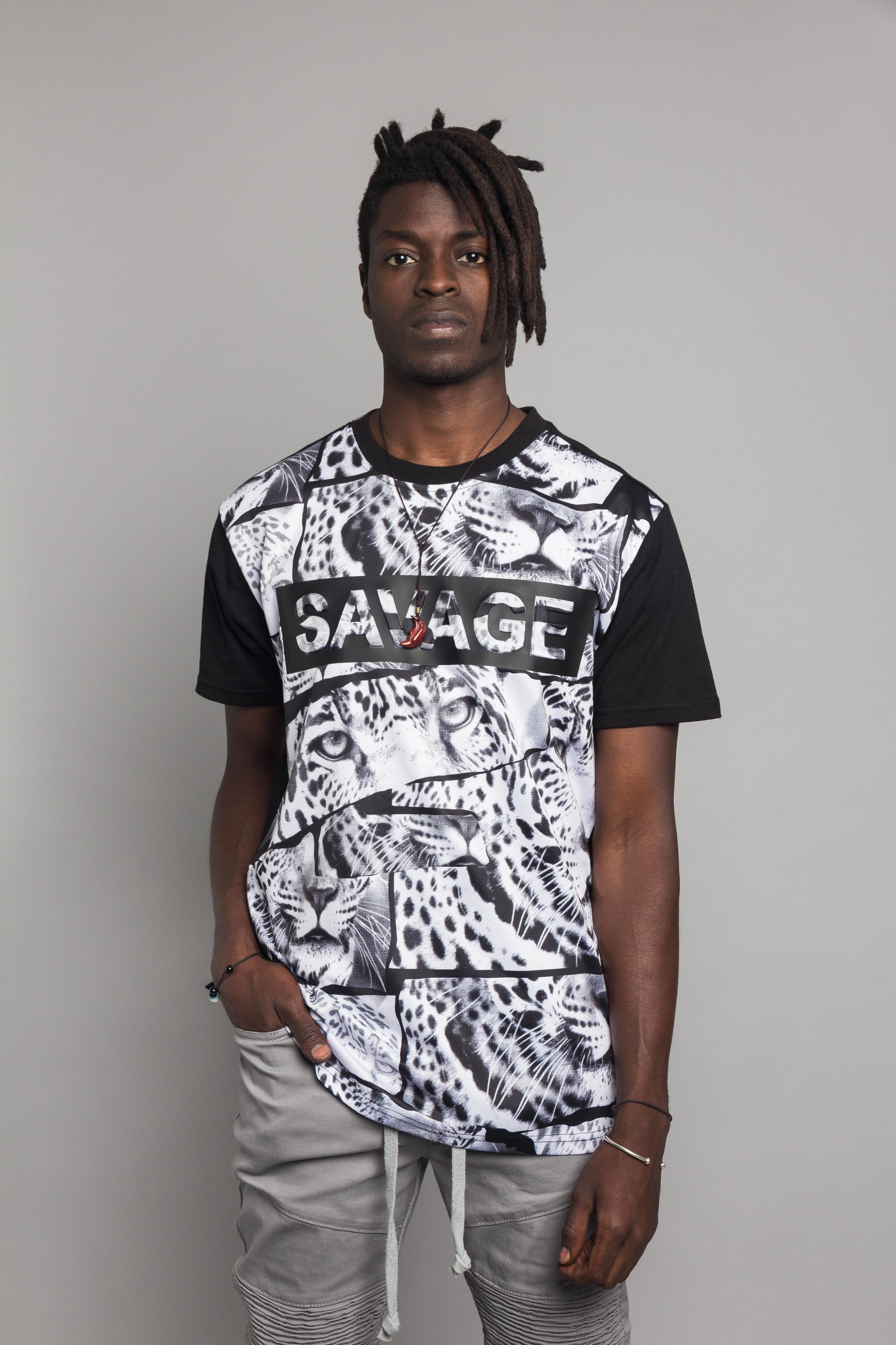 Savage Leopard T-Shirt Snag Free Fabric FlexibleRibbing