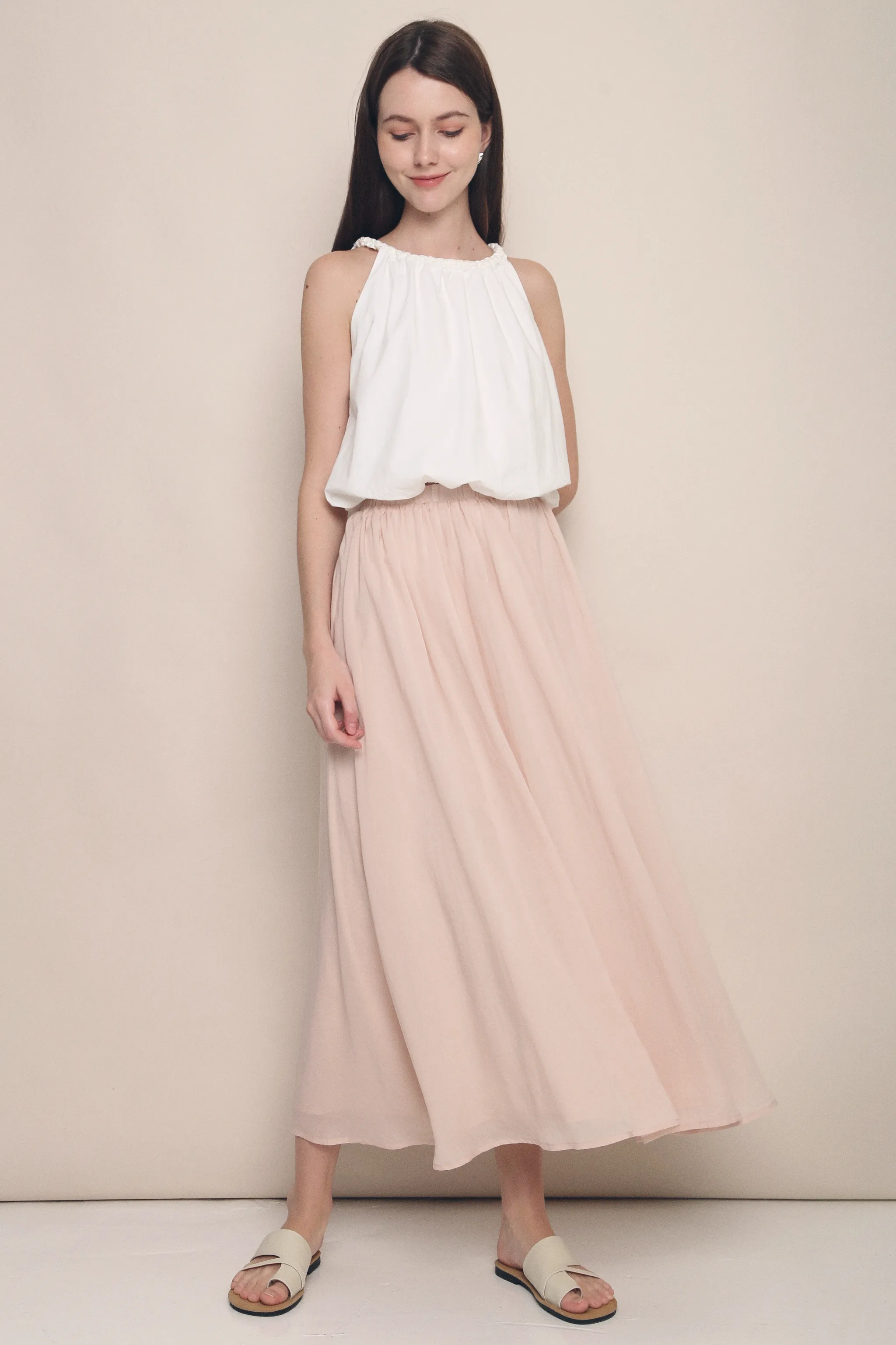 Hathaway Airy Maxi Skirt Blush Opaque finish