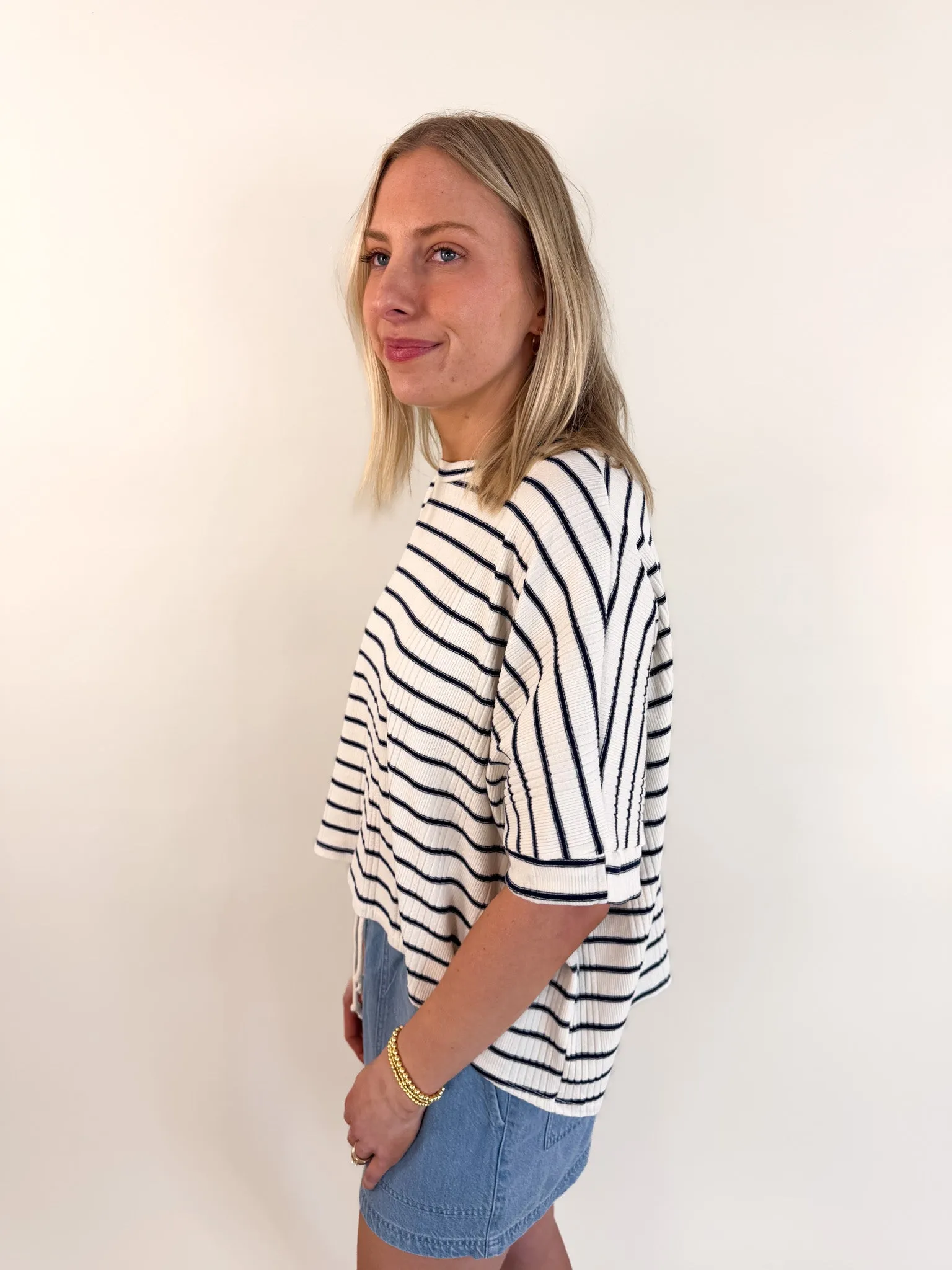 Advanced Moisture Management Dweller Navy Stripe Dolman Knit Top