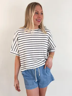 Cozy Wear Dweller Navy Stripe Dolman Knit Top