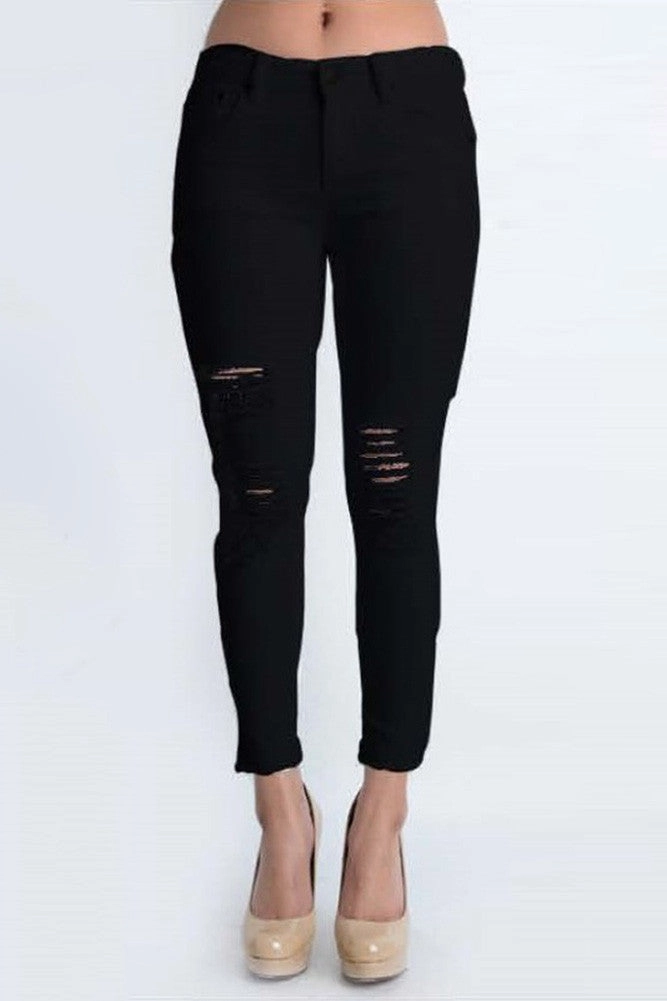 Cropped Hem Destroyed Skinny Fit Jeans Core Fit Design