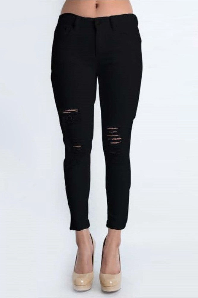 Cropped Hem Destroyed Skinny Fit Jeans Sleek Comfort