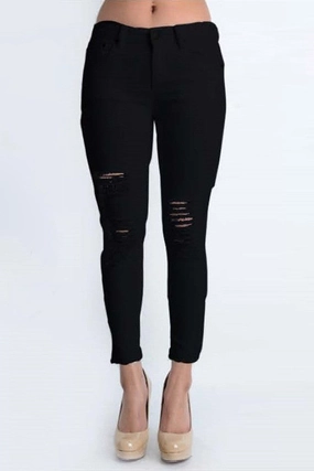 Easy Care Fabric Finish Cropped Hem Destroyed Skinny Fit Jeans