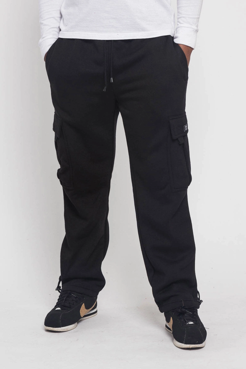 Victorious Men's Solid Fleece Heavyweight Cargo Sweat Pants Dark wash