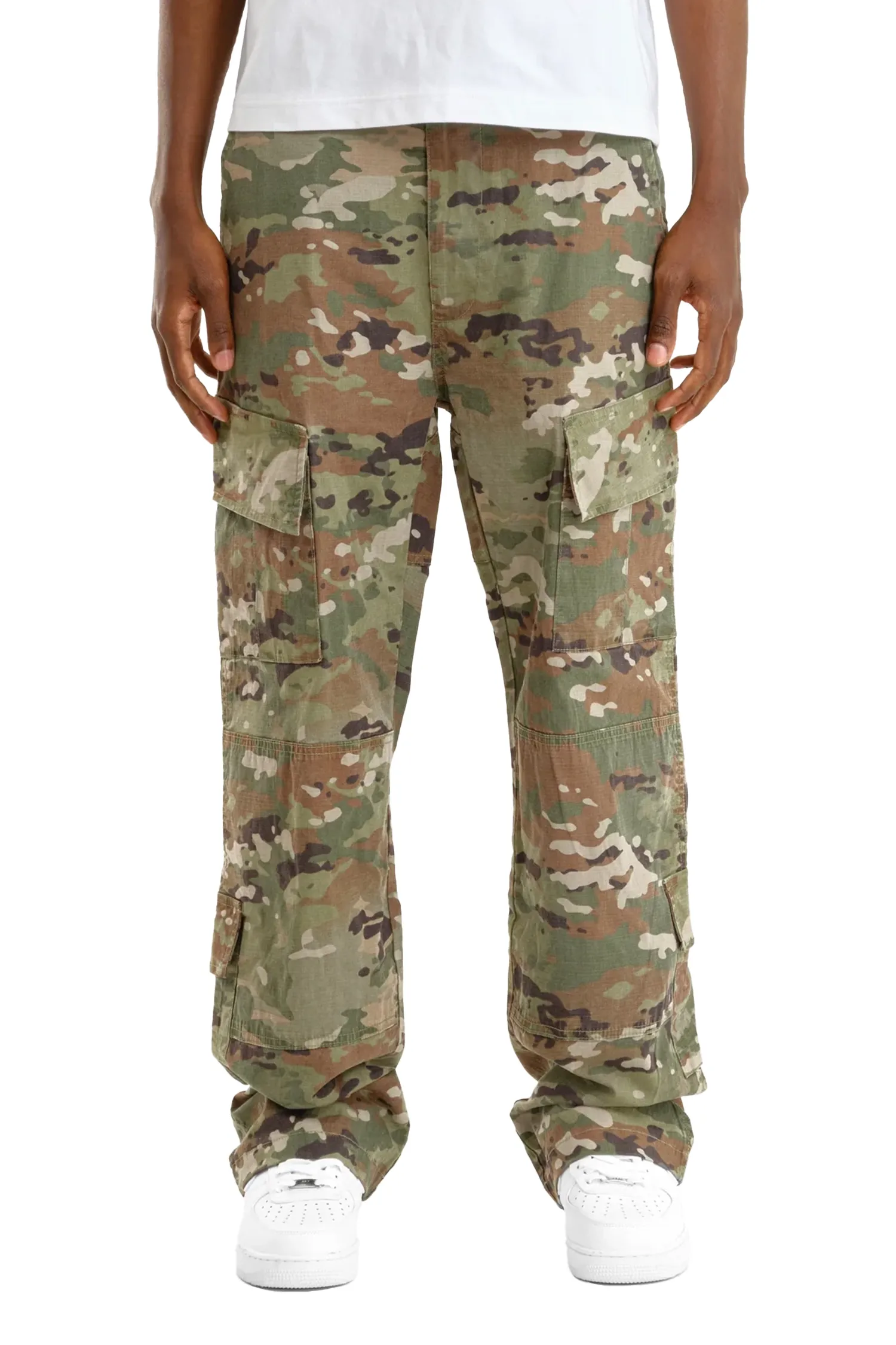 Vintage Wash Ripstop Multi Pocket Cargo Pants NonRestrictiveFit StretchFabric