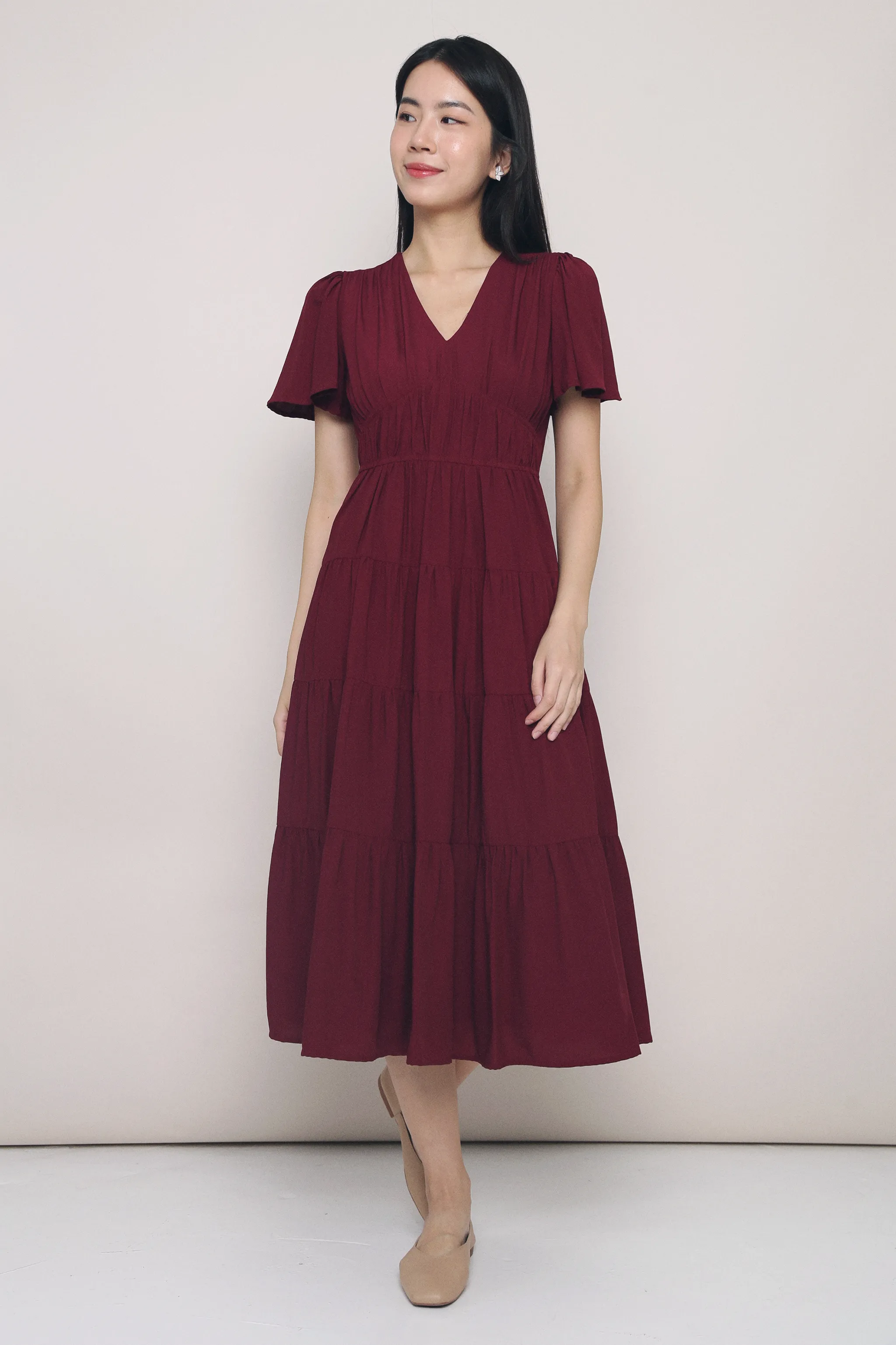 Viola Tier Maxi Dress Burgundy UV-Resistant DurableStitching