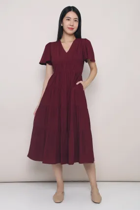 Chic Everyday Wear Young Edge Viola Tier Maxi Dress Burgundy