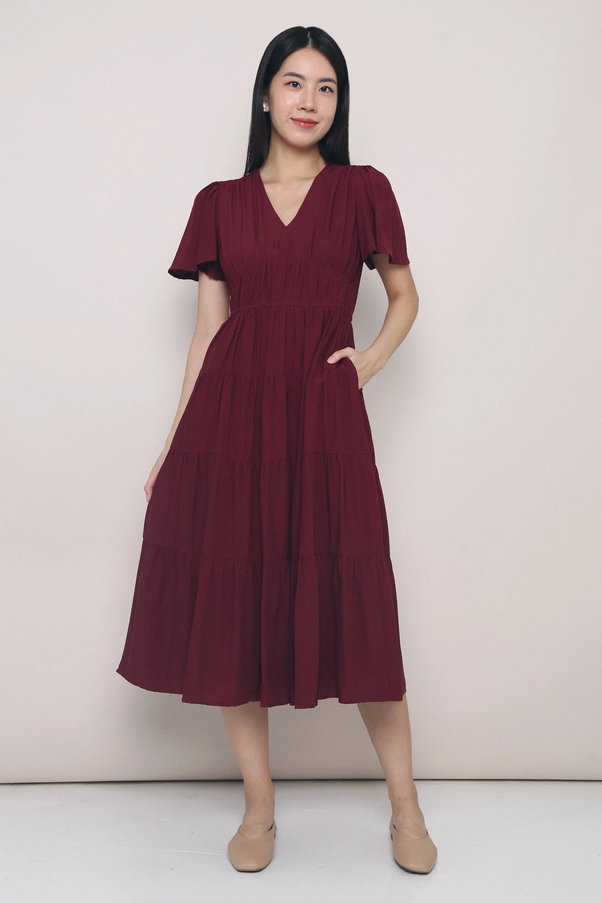 Chic Everyday Wear Young Edge Viola Tier Maxi Dress Burgundy