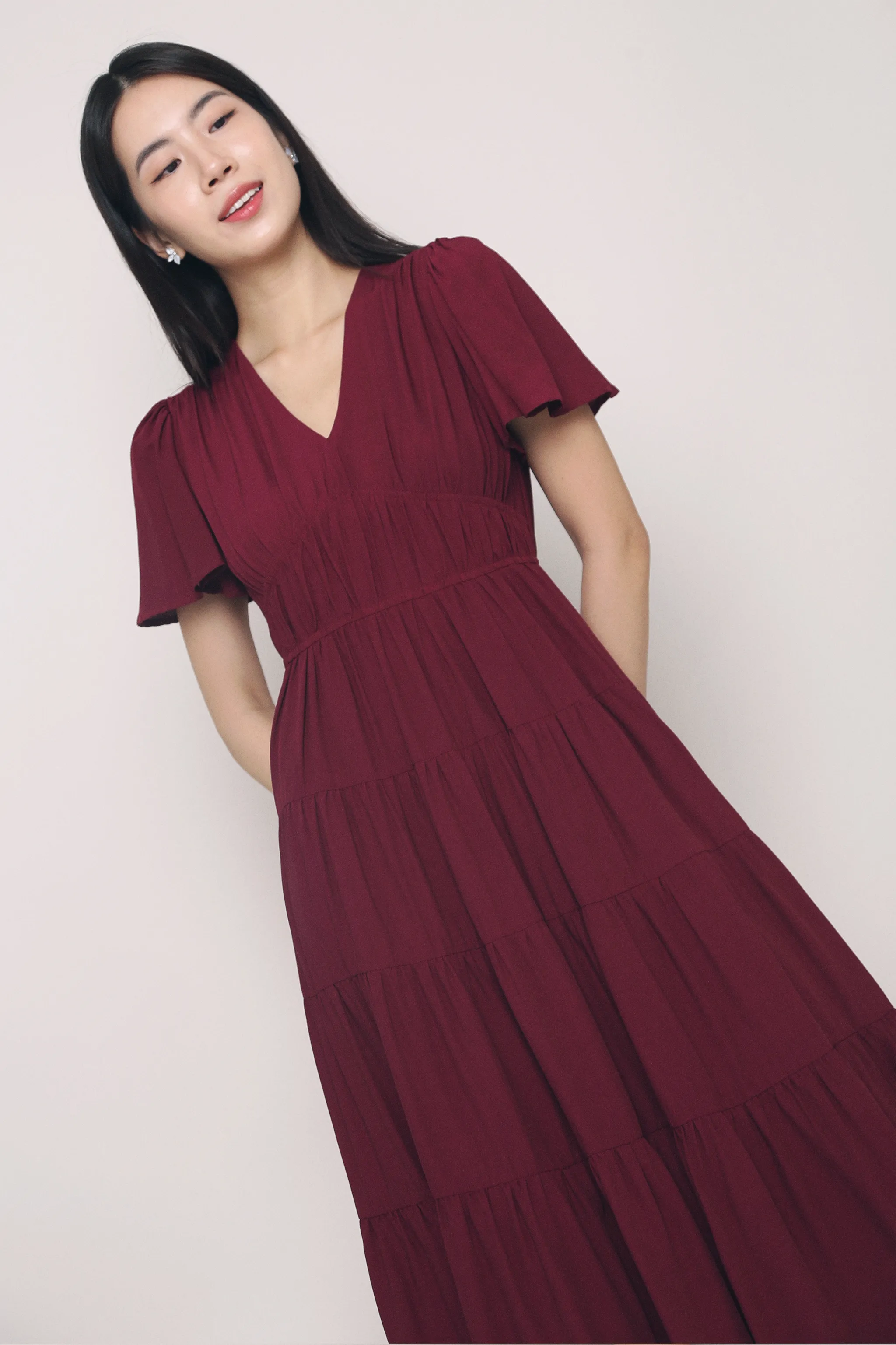 Soft Comfort Viola Tier Maxi Dress Burgundy