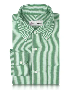 Cotton Linen: Classic Green White Candy Stripes Shirt Trendy Daywear Ultra Soft Interior