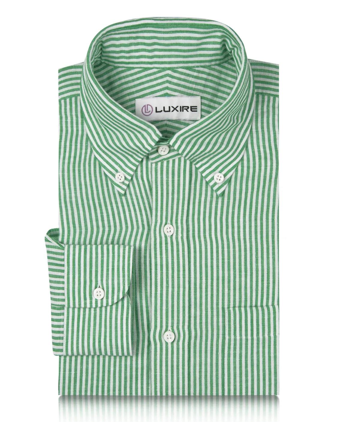 Cotton Linen: Classic Green White Candy Stripes Shirt Trendy Daywear Ultra Soft Interior