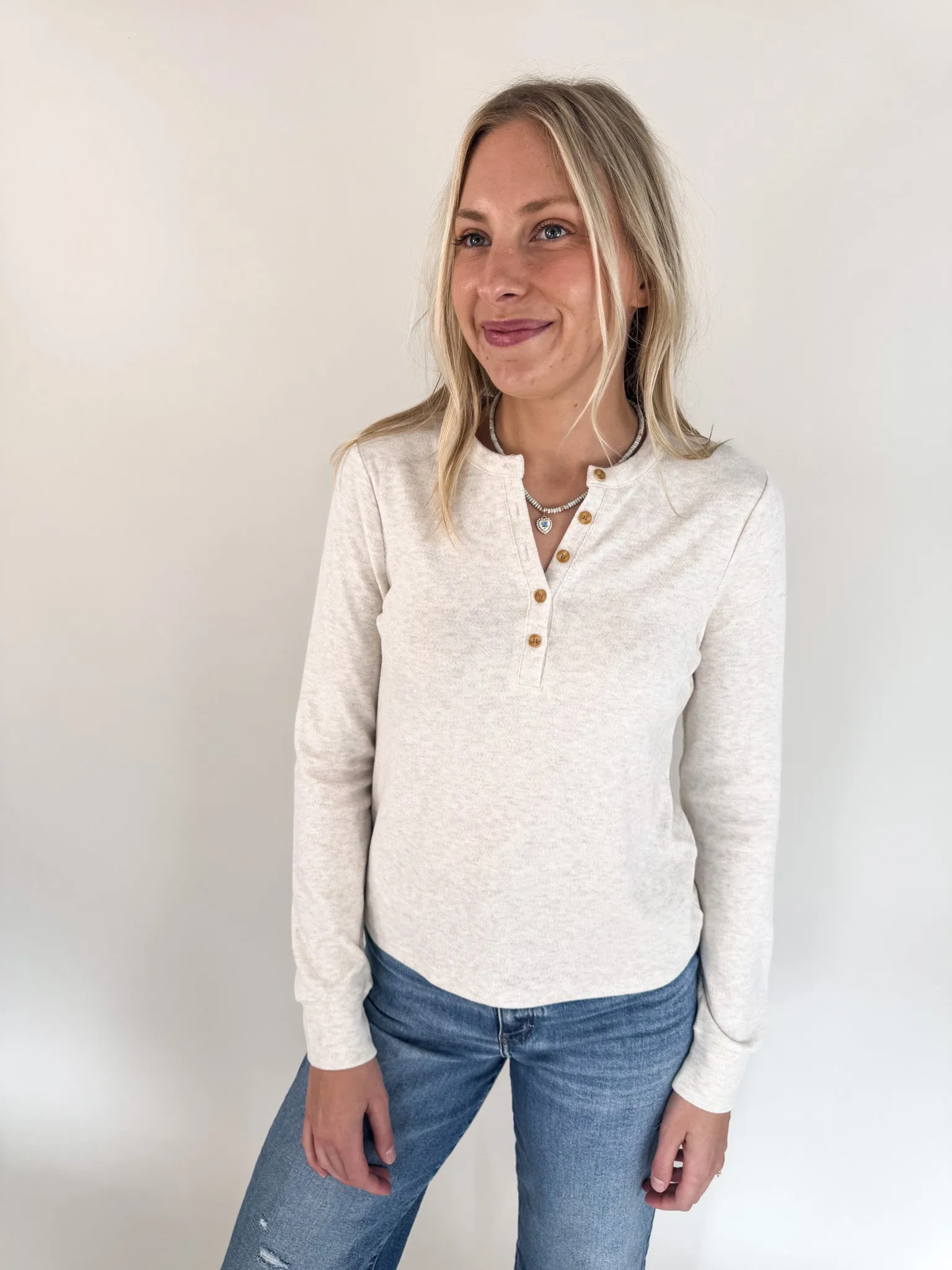 Simple Chic Aeris Long Sleeve Top- Cream Heather