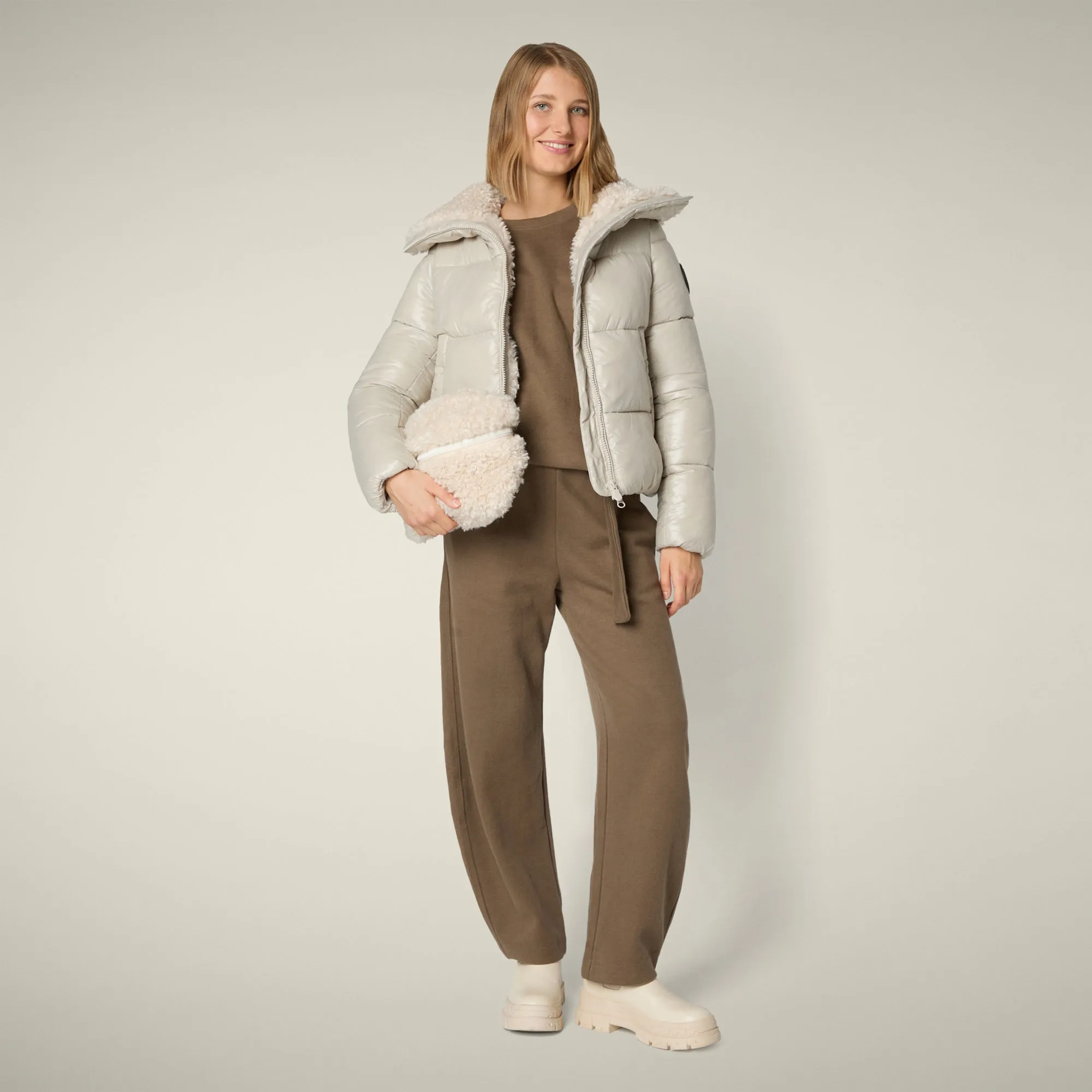 Women's Animal free puffer jacket Moma in rainy beige Thermal Insulated Jacket Water Resistant