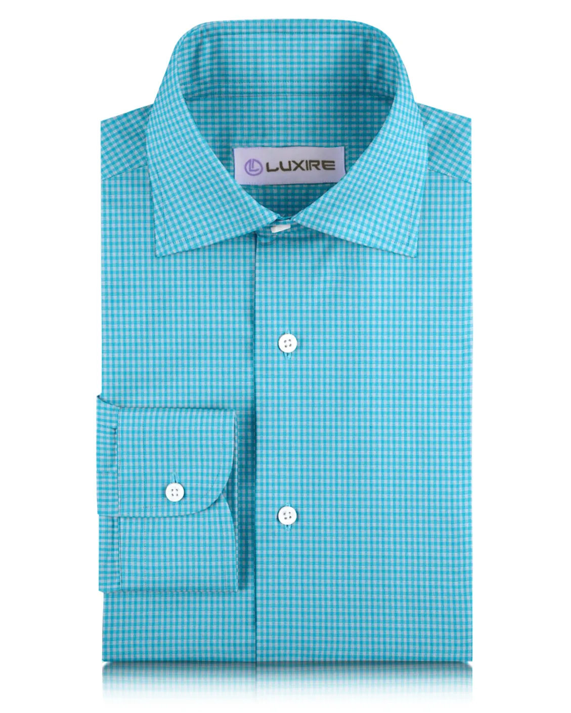 Anti Static Lining Smooth Texture Linen: Light Blue White Gingham Checks Shirt