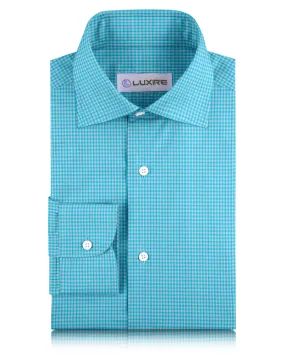 Anti Static Lining Smooth Texture Linen: Light Blue White Gingham Checks Shirt