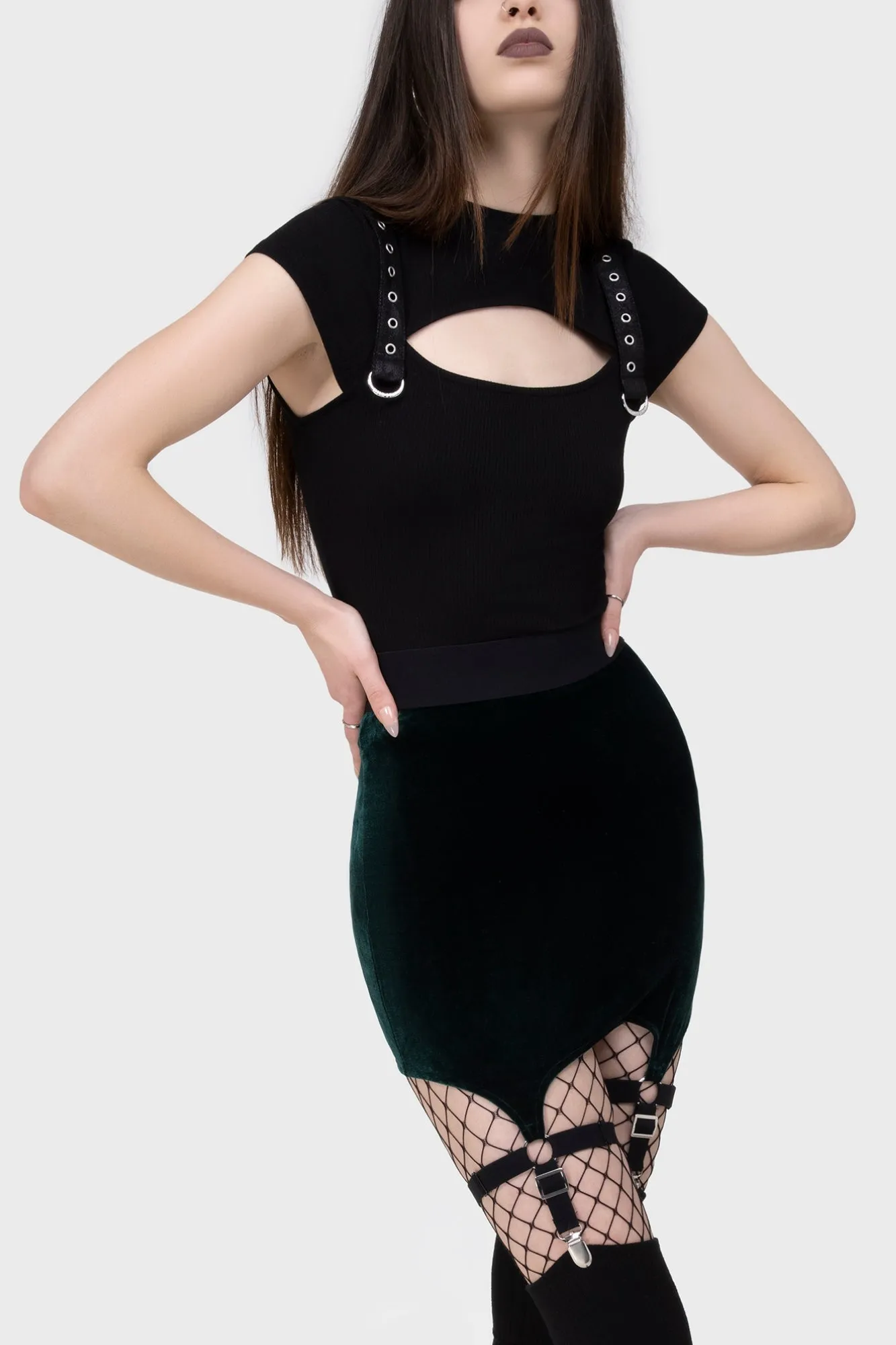 Light Moodboard Cassandra Velvet Mini Skirt [EMERALD]