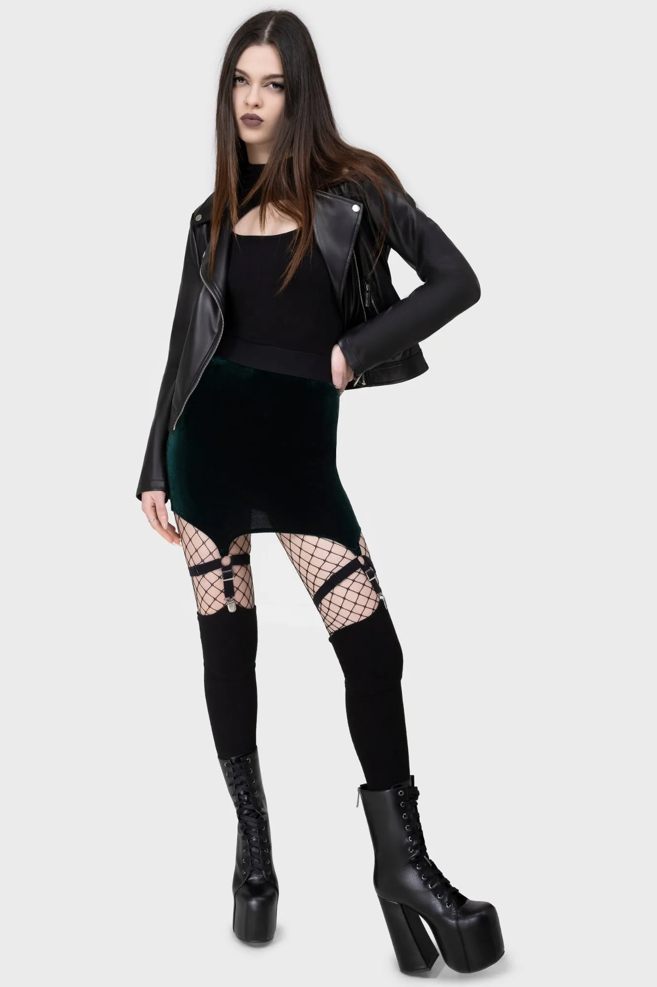 Cassandra Velvet Mini Skirt [EMERALD] Ventilated Panels