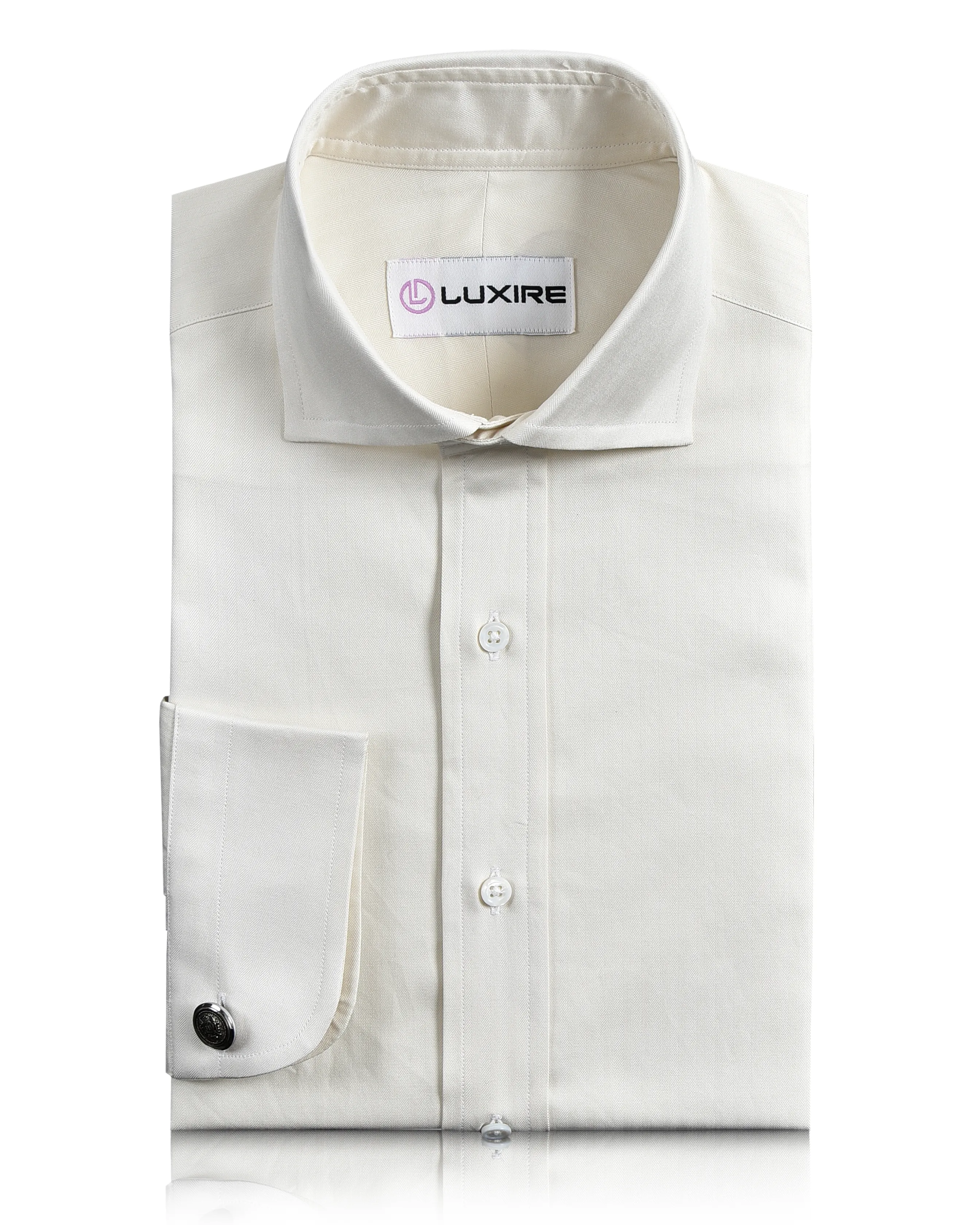 Ecru Herringbone Self Stripes Shirt Functional Pocket Easy Comfort