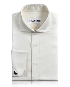 Ecru Herringbone Self Stripes Shirt Functional Pocket Easy Comfort