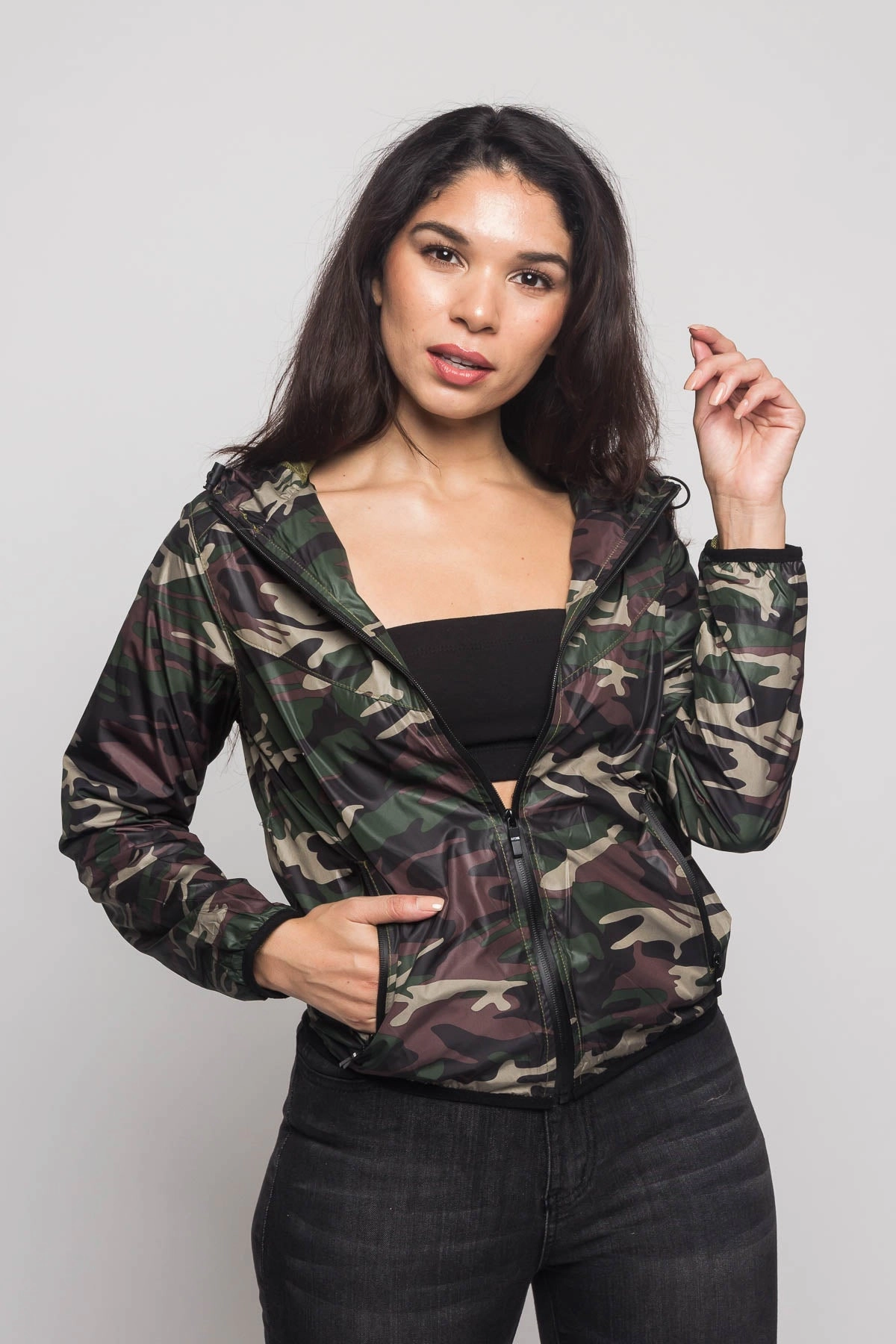 Camo Windbreaker Jacket Essential City Look Houndstooth Print