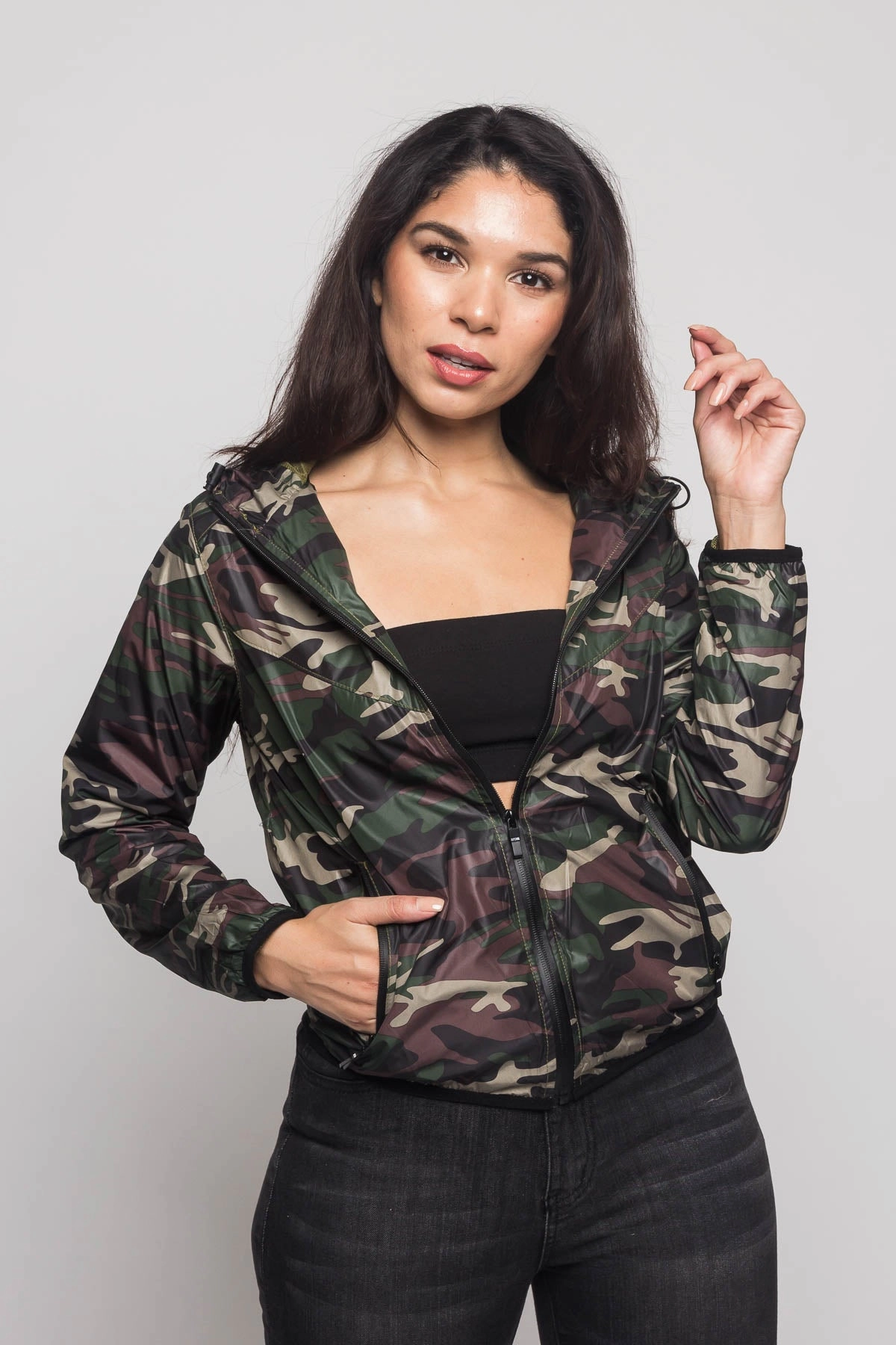 Snag Free Zipper Technology Soft Cover Camo Windbreaker Jacket