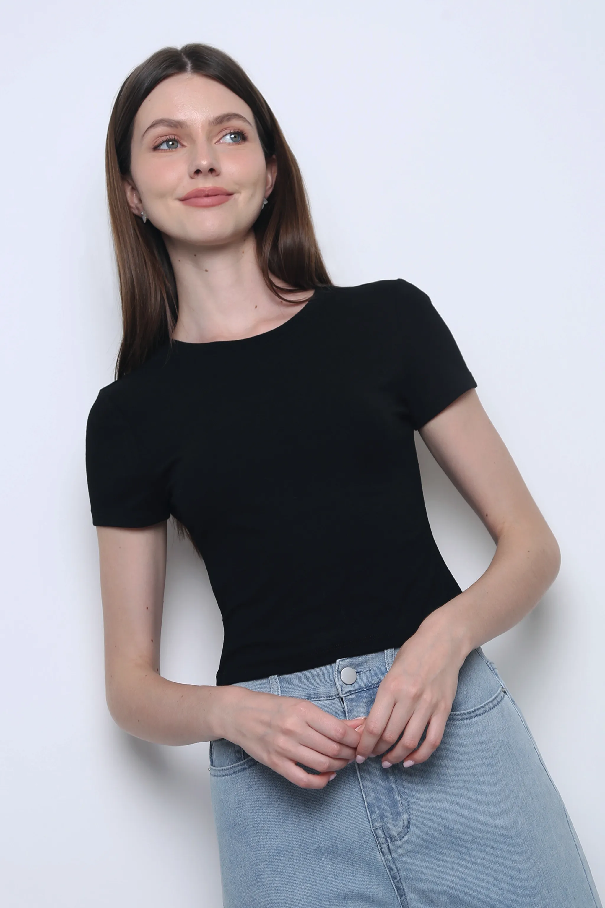 CrewNeck Ergonomic Cut Softie Baby Tee Black