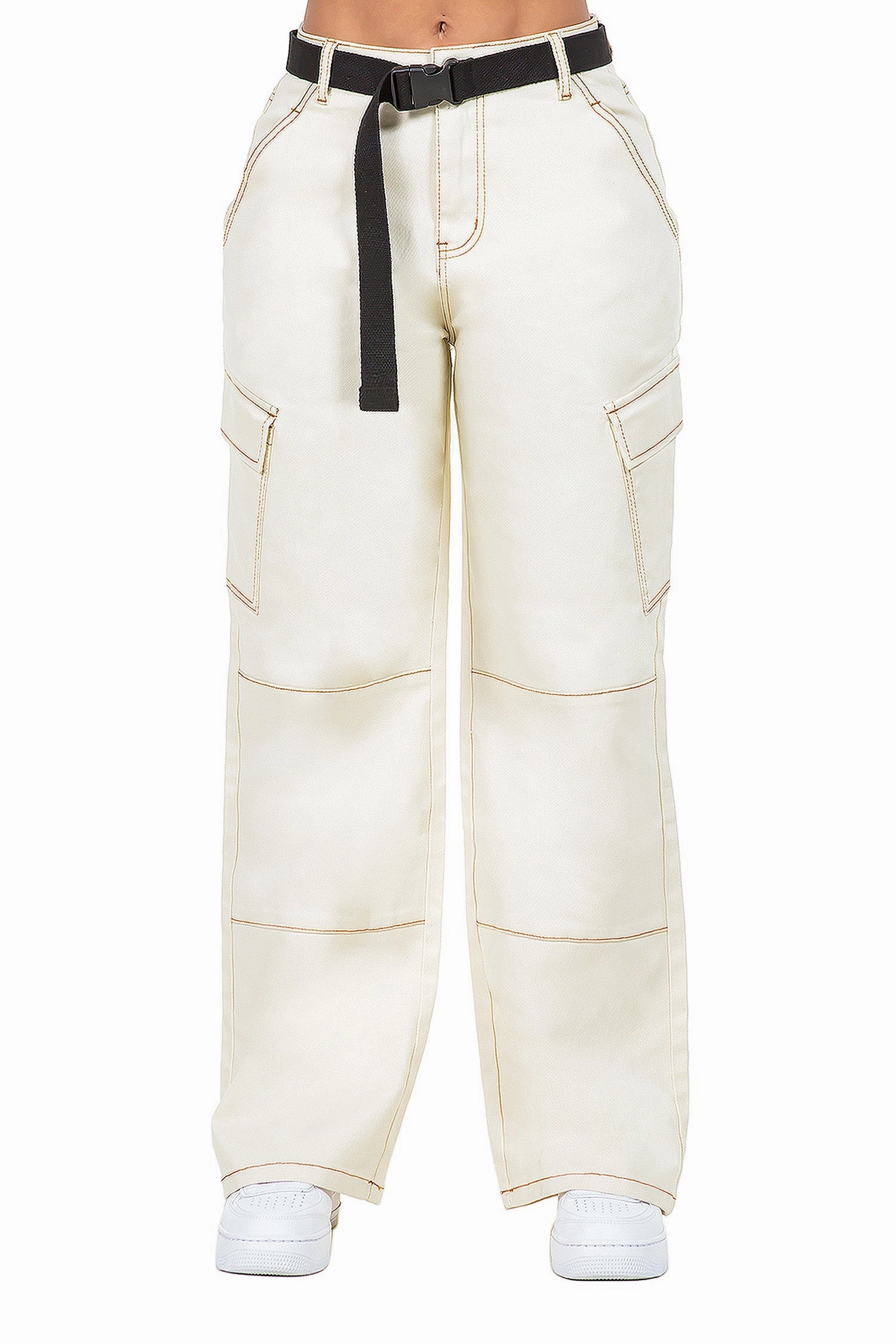 Frayed hem Stay Cool Women's Essential High Rise Carpenter Wide Leg Jeans